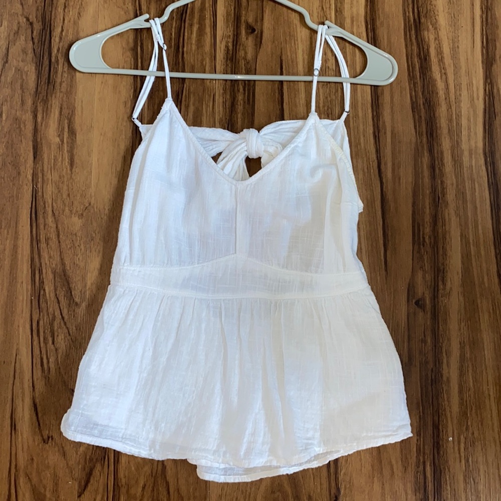 Abercrombie White Linen Tank with Bow Back